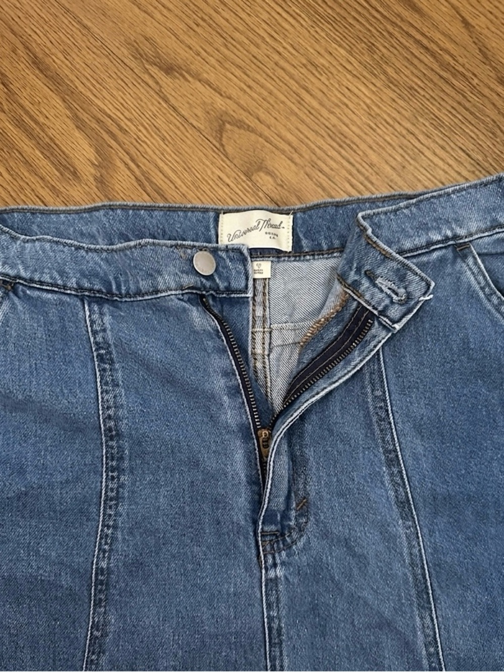 NWOT Universal Thread Women's High-Rise Paneled Denim Midi Skirt - Size 12 - Picture 6 of 7